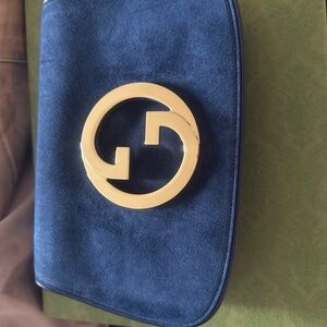 Gucci Midnight Blue Leather Bag with Gold Zipper
